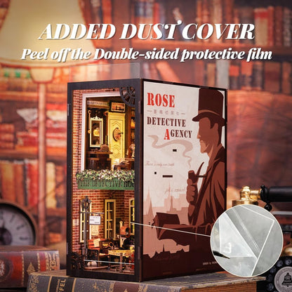 Fsolis Book Nook Kit, 3D Wooden Puzzle for Adult DIY Miniature Kit Decorative Bookend Bookshelf Bookcase Decor Gifts for Women Readers Book Lovers(Rose Detective Agency)