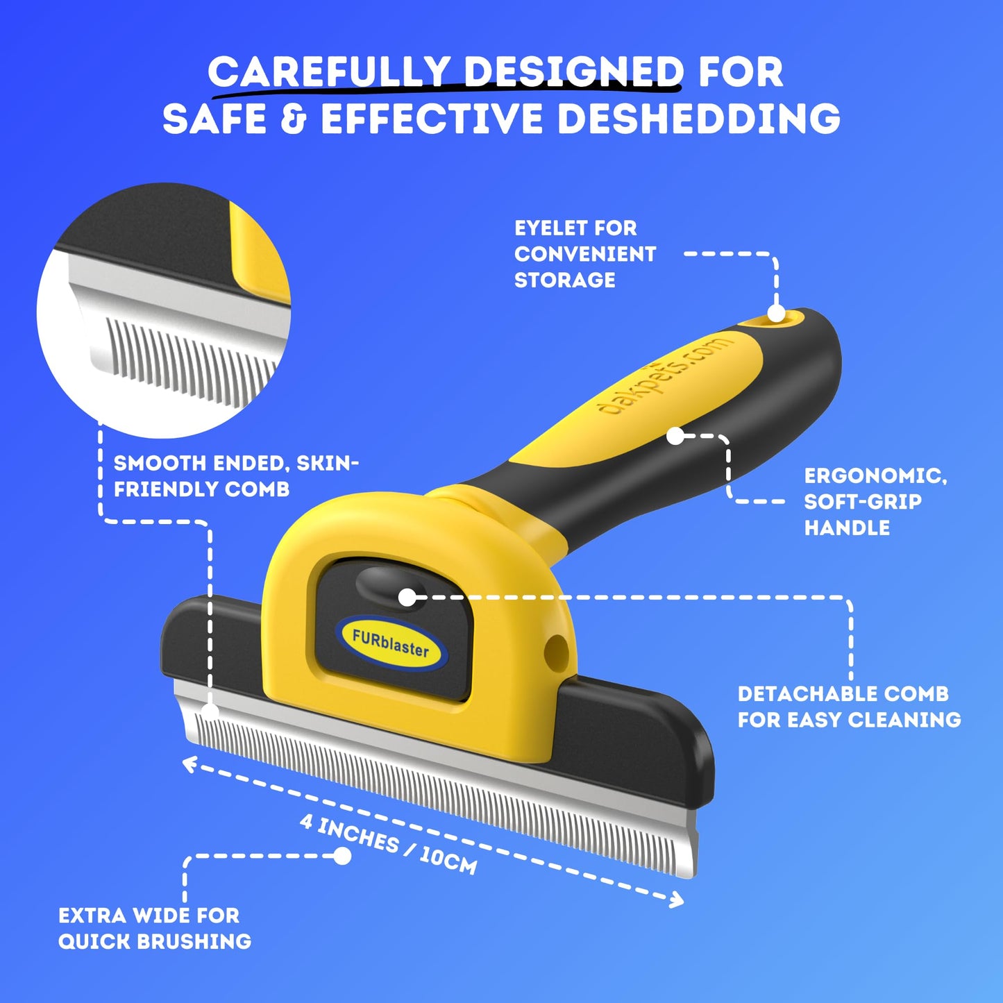 DakPets Stainless Steel Deshedding and Dematting Tool | Professional Pet Grooming Fur Brush for Cats and Dogs Hair Removal