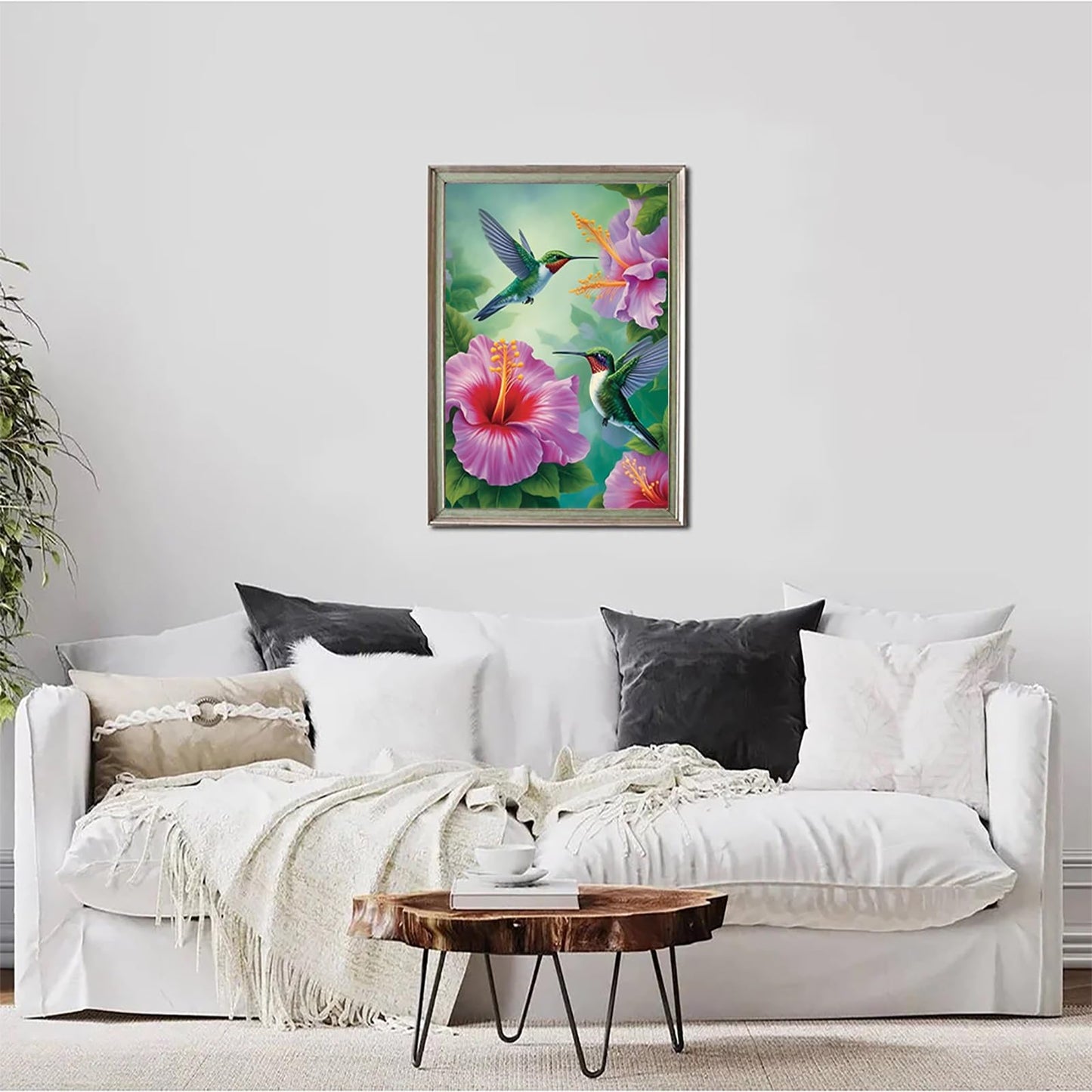 QAZWSX Bird Animal Diamond Painting Kits for Adults, 5D DIY Hummingbirds Hibiscus Flowers Diamond Art Diamond Dots Full Drill for Home Wall Decor Gift, Gem Art 12x16inch