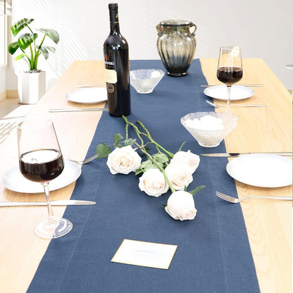 Tseapeni Linen Table Runner 108 Inches Long, 100% Natural Table Runners for Coffee Table Kitchen Dining Dresser Fall Thanksgiving Christmas New Year Holiday(Navy Blue,14x108)