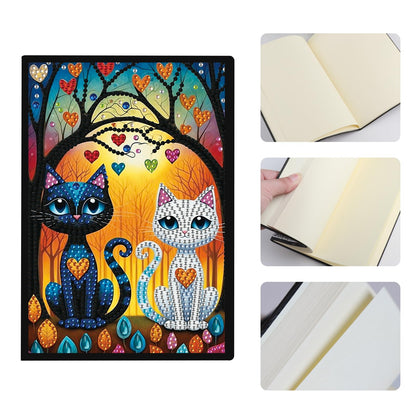 JISHSHAY 2 PCS Diamond Art Notebook Journal Diamond Painting Note Book Gem Art Sketchbook Gem Painting A5 Notebook Mosaic Kits for Adults Diary with Special Shaped 14.5×21cm/5.7×8.26in Cat