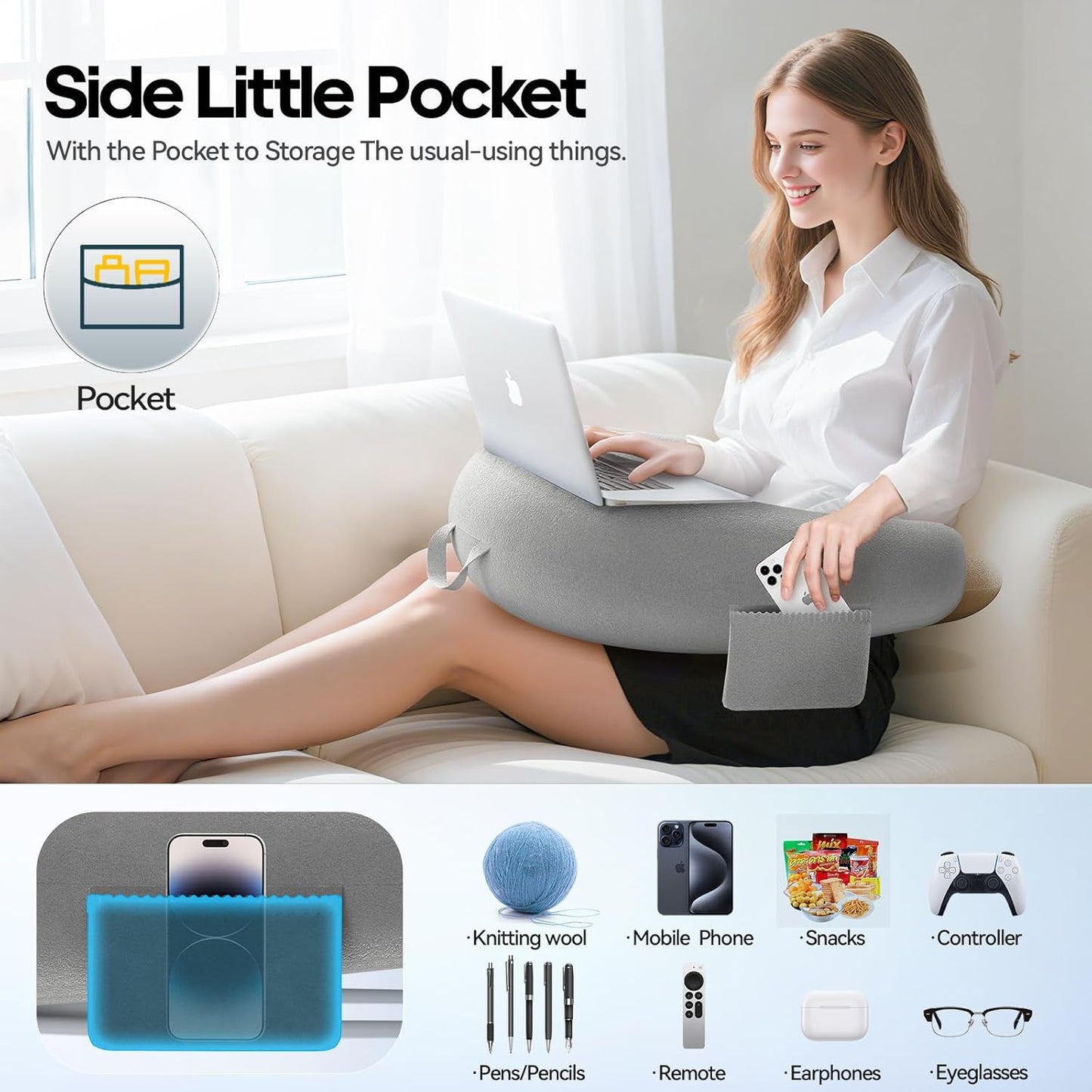 Heyife Crochet & Reading Pillow for Lap Support, Gaming Lap Desk Pillow, Sitting on The Bed/Sofa/Floor for Knitting