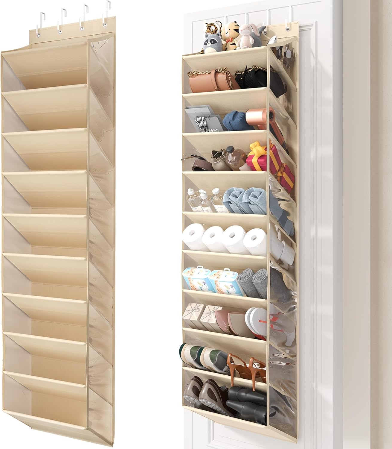 20-25 Closet 10-Tier Pairs Over the Door Shoe Organizer, Clear Pockets Shoe Rack for Door, Hanging Shoe Rack for Boots