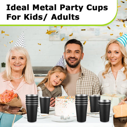 Mimorou 20 Pack Stainless Steel Pint Cups Metal Cups Unbreakable Drinking Water Tumblers Stackable Tumbler for Adults Bar Home Restaurant Travel Picnic Camping Outdoor (Black,16 oz)