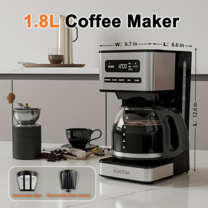 12-Cup Programmable 1-4 Setting, 24H REVOTRA Coffee Maker, Regular & Strong Brew Drip Coffee Machine, Cup and Ice