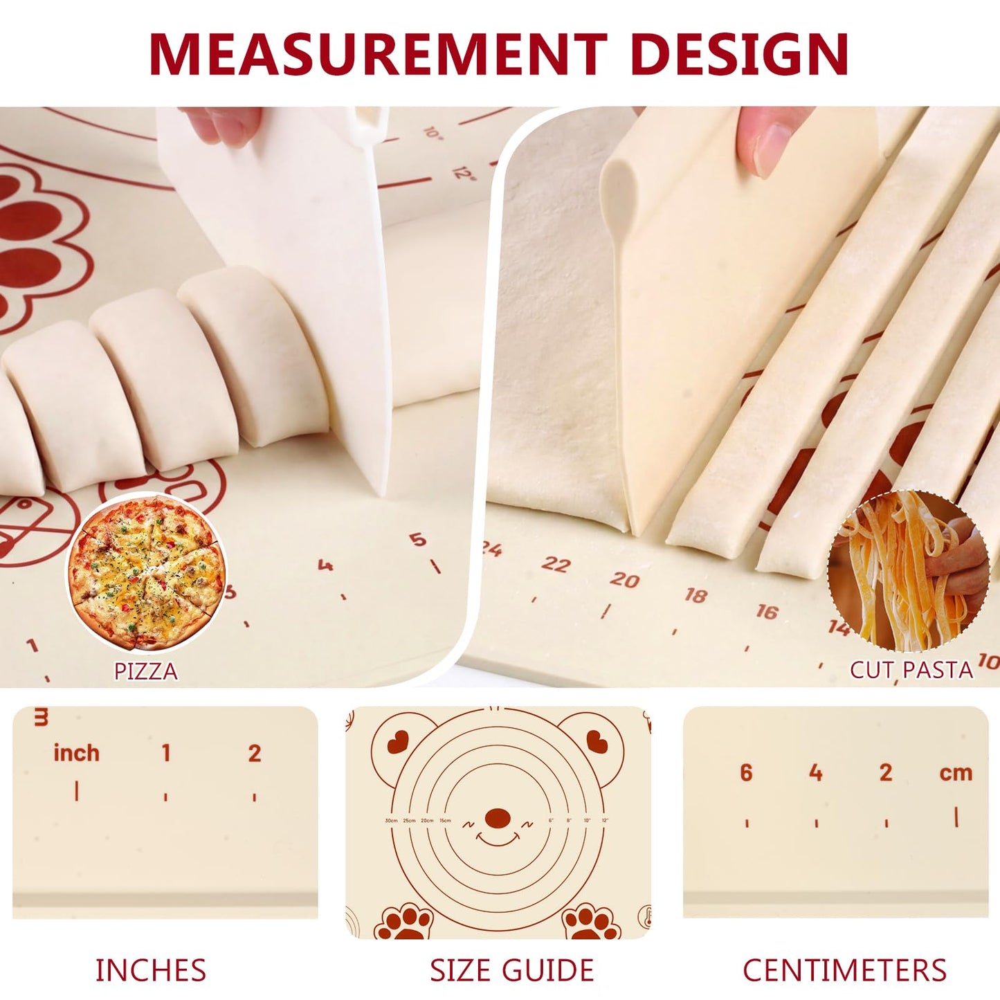 Silicone Baking Mat 28" x 20", Extra Thick Food Grade Liquid Silicone Non-Stick Dough & Pastry Rolling Mat with Measurements, Raised Edge, Reusable & Heat Resistant for Bread, Cookies, Pizza, Fondant