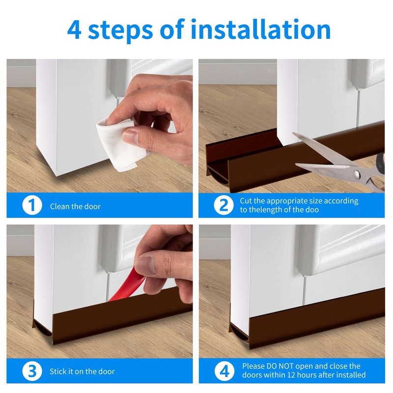 Door Draft Stopper, Strong Adhesive Door Sweep for Exterior and Interior Doors, 39” Length Cuttable Under Door Seal. (White, 2 Pack)