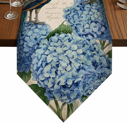 LooPoP 90 Inches Farmhouse Vintage Peacock Table Runner-Cotton Linen-Long Dresser Scarves, Farmhouse Table Runner