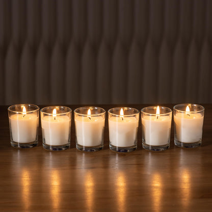 Housecret 120 Pack Warm White Unscented Clear Glass Filled Votive Candles. Hand Poured Wax Candle Ideal Gifts for Aromatherapy Spa Weddings Birthdays Holidays Party