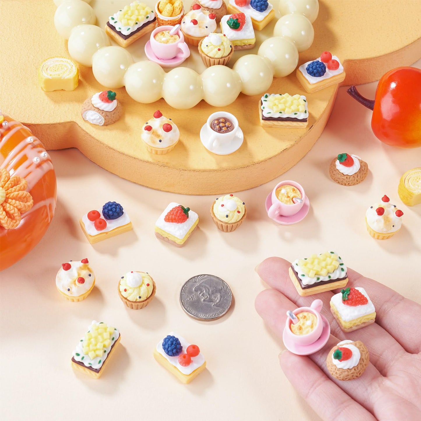 FASHEWELRY 40Pcs Cake Resin Cabochons for Dollhouse Food Charms Cute Cupcake Miniature Resin Embellishments for Kitchen Cooking Play Crafts DIY Jewelry Making Supplies Scrapbooking