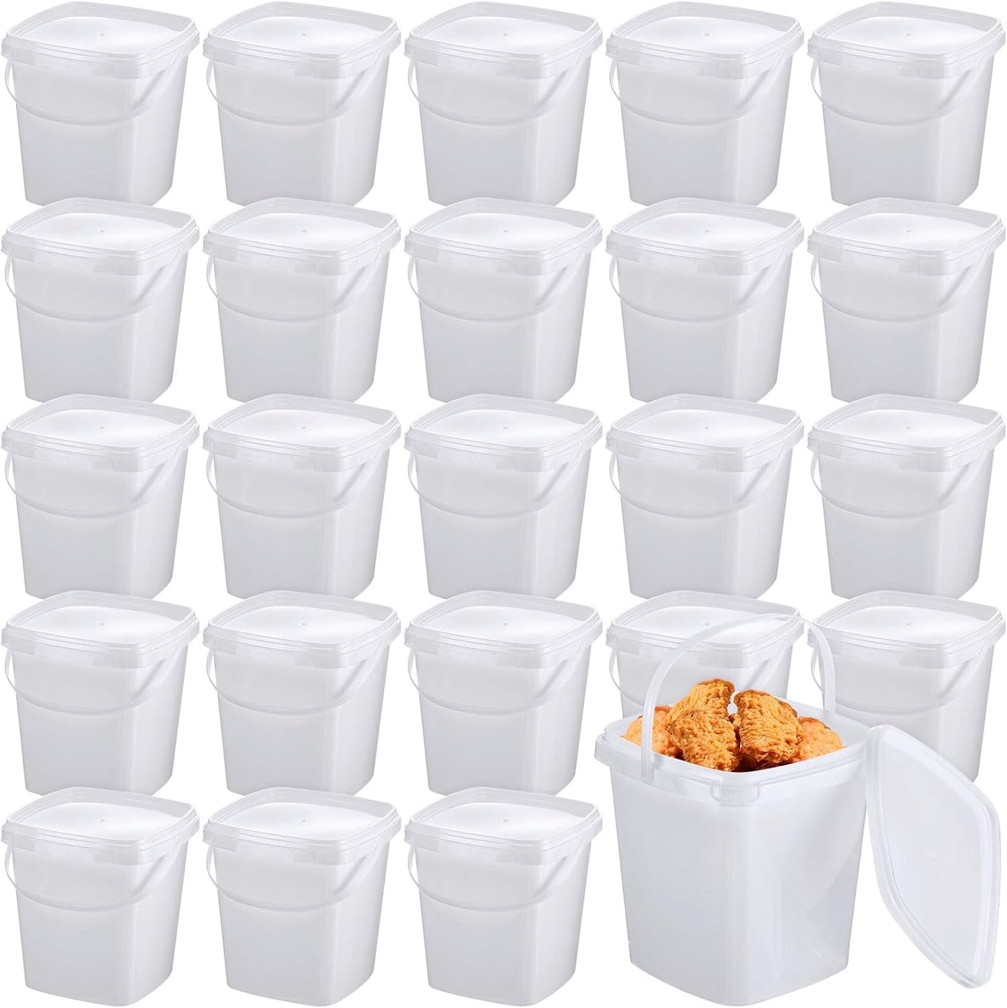 24 Pack 2 Qt/67 Oz Mifoci Plastic Buckets with Lids & Handles, Ice Cream Container, Food Grade, Freezer Safe, Sealable