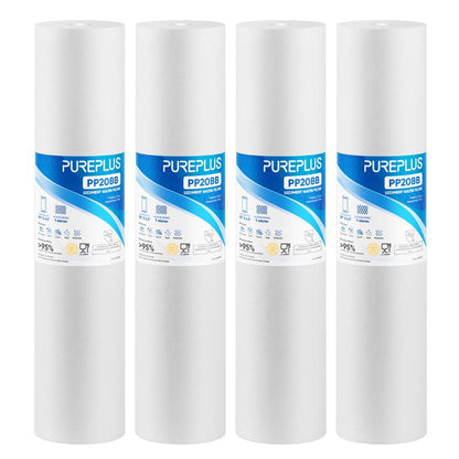 PUREPLUS 1 Micron 20" x 4.5" Whole House Sediment Home Water Filter Replacement Cartridge, Compatible with DGD-2501-20, AP810-2, P1-20BB, FP25B, FPMB-BB1-20, SDC-45-2001, 4 Pack