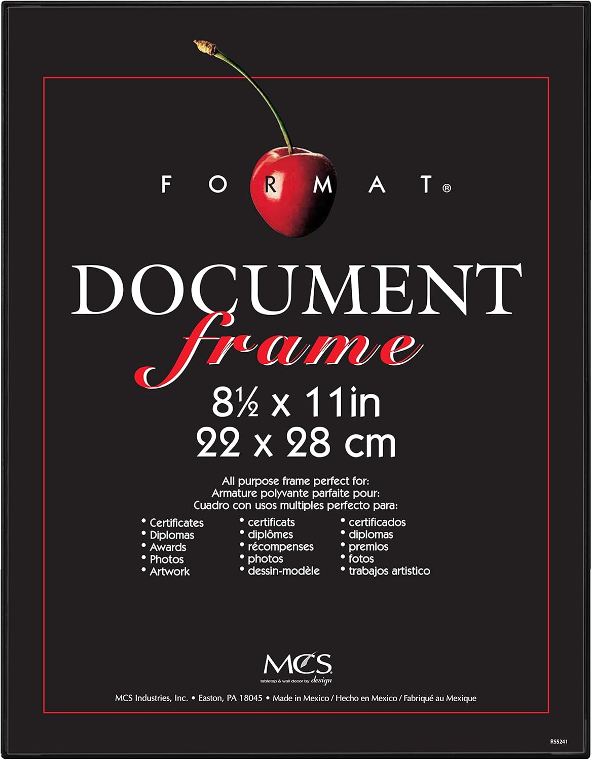 MCS 8.5x11 Diploma Frame, Black Picture Frame for Wall Hanging or Tabletop, 1-Pack