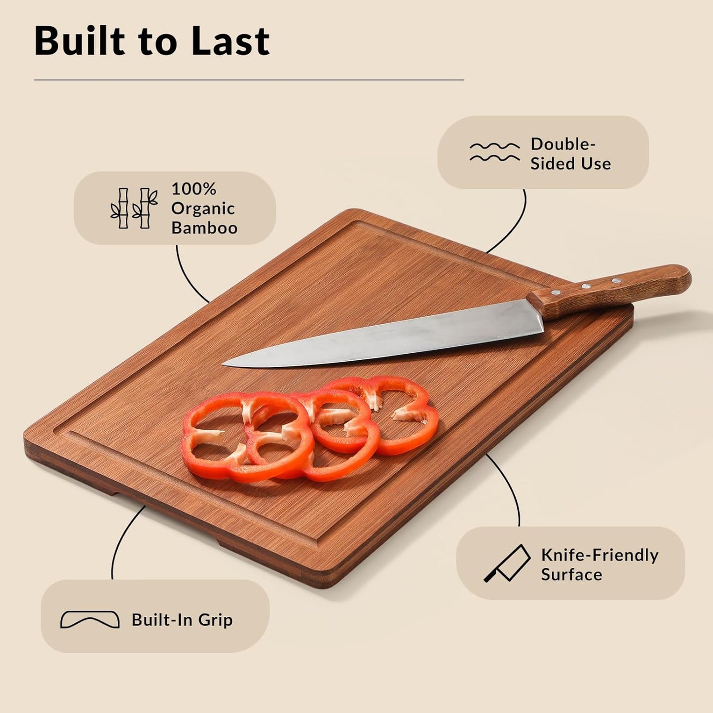 Snuvid Set 3, Bamboo Cutting Board of Wood Cutting Boards for Kitchen with Juice Grooves, Durable Chopping Board