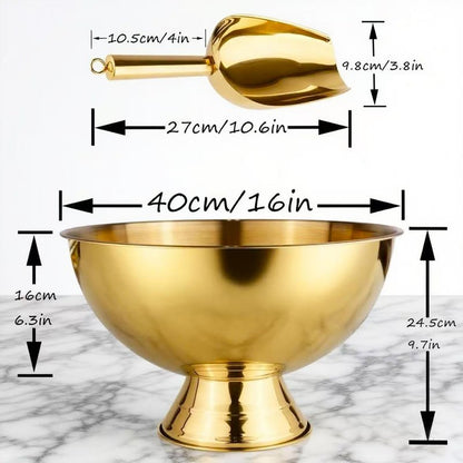 Mipau Large Champagne Bowl,12L Champagne Bowl Ice-Bucket with Scoop Stainless Steel Large Wine Bucket Big Ice Bucket for Parties Wine Beer Home Bar Celebrations,16in