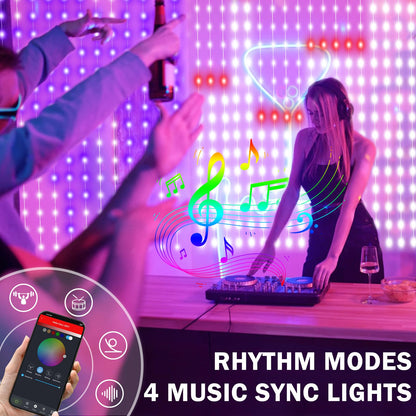 ASTRAEA Smart Curtain Lights 400 LED Curtain Light with APP & Remote,Music Sync,Timer,Indoor Outdoor 6.6Ftx6.6Ft DIY String Fairy Light for Christmas,Halloween,4th of July,Bedroom Wall Backdrop Yard