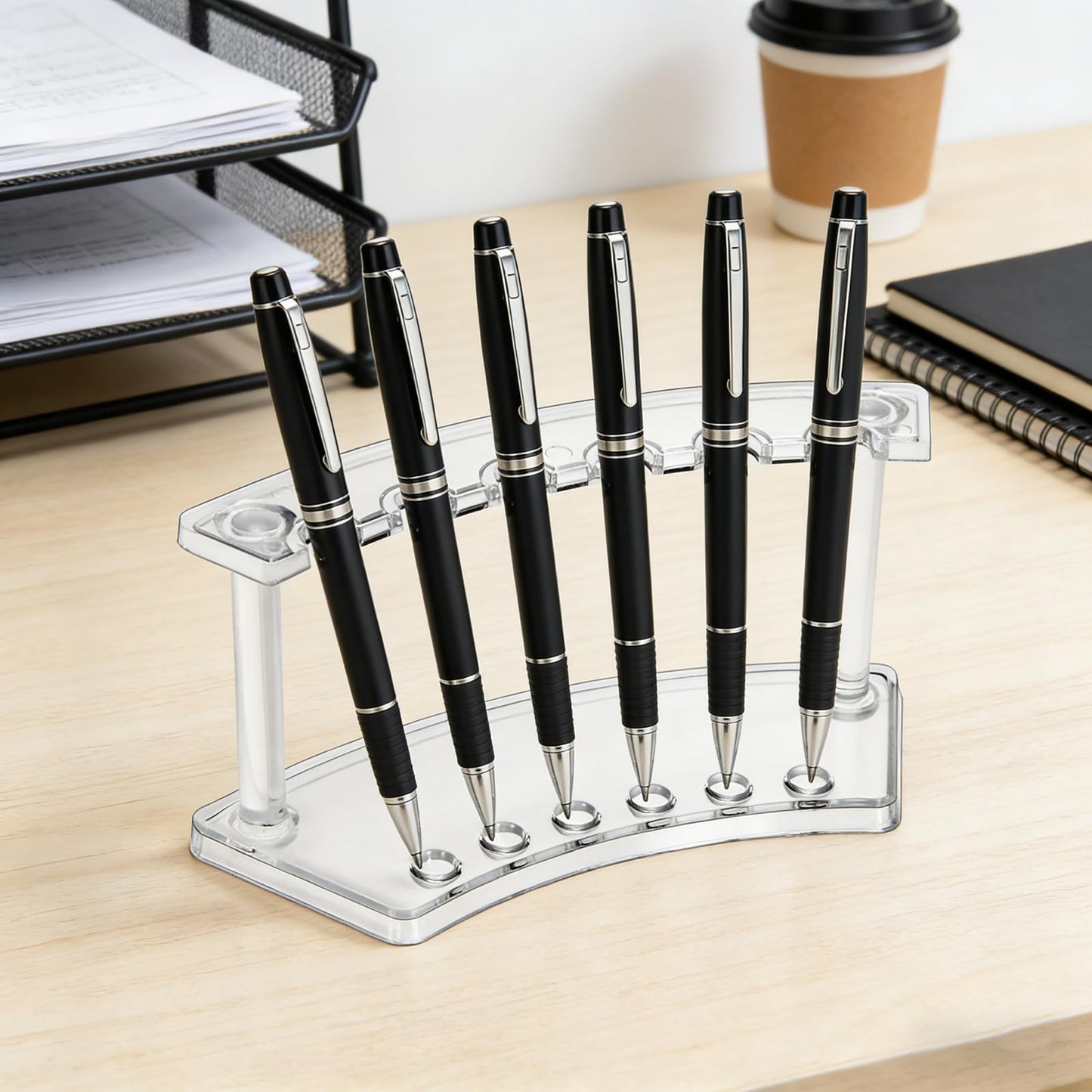 SOUJOY 8 Pack Acrylic Pen Display Stand, 6-Slot Pen Holder Rack, Eyebrow Pen Stand, Makeup Brush Rack Organizer for School Office Home Store
