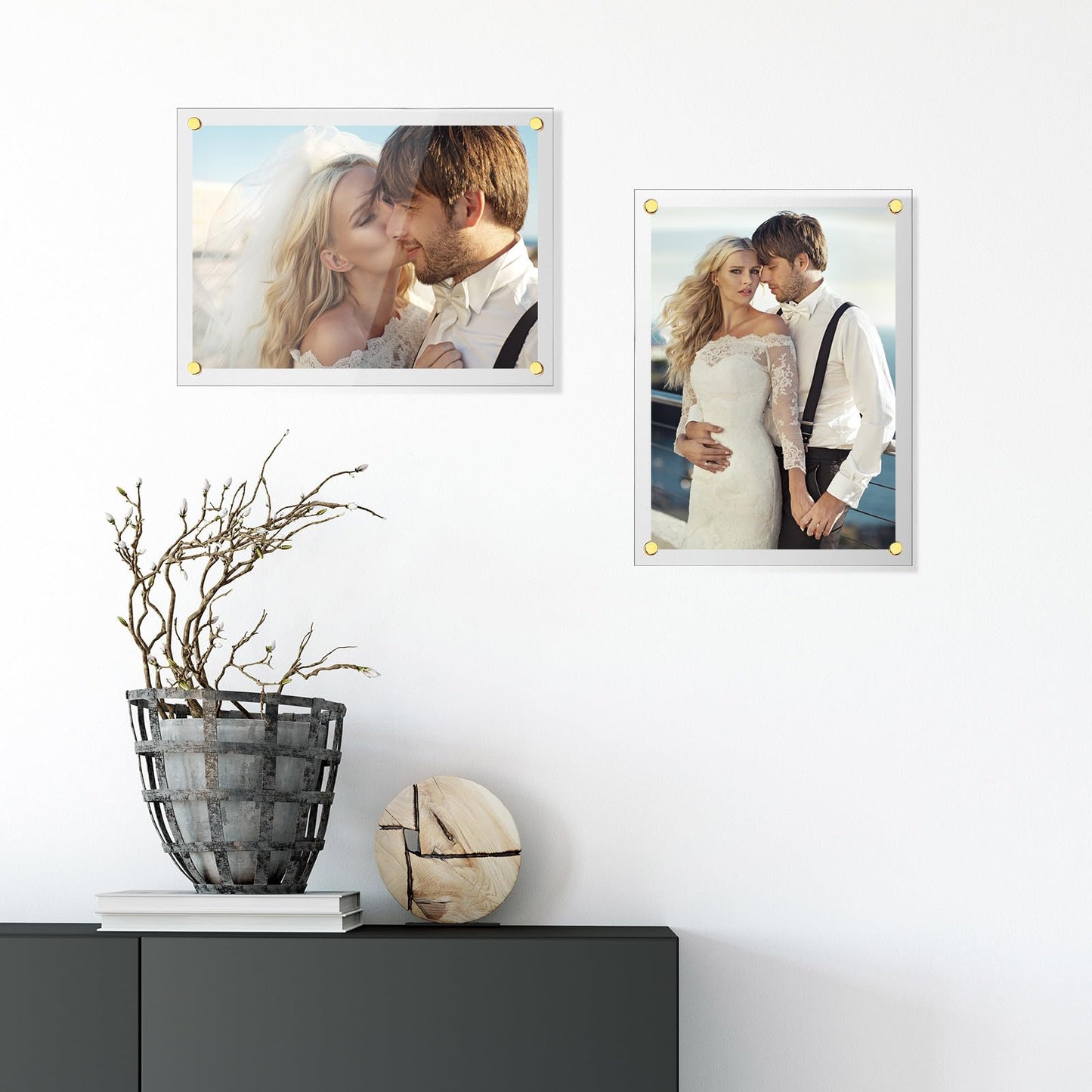 Sintuff 8 Pack Acrylic Floating Picture Frame Wall Mount Frameless Photo Frames Double Panel Clear for Office Home Photography Display (for 8" X 10" Picture,Full Frame 9.2" X 11.4",Gold)