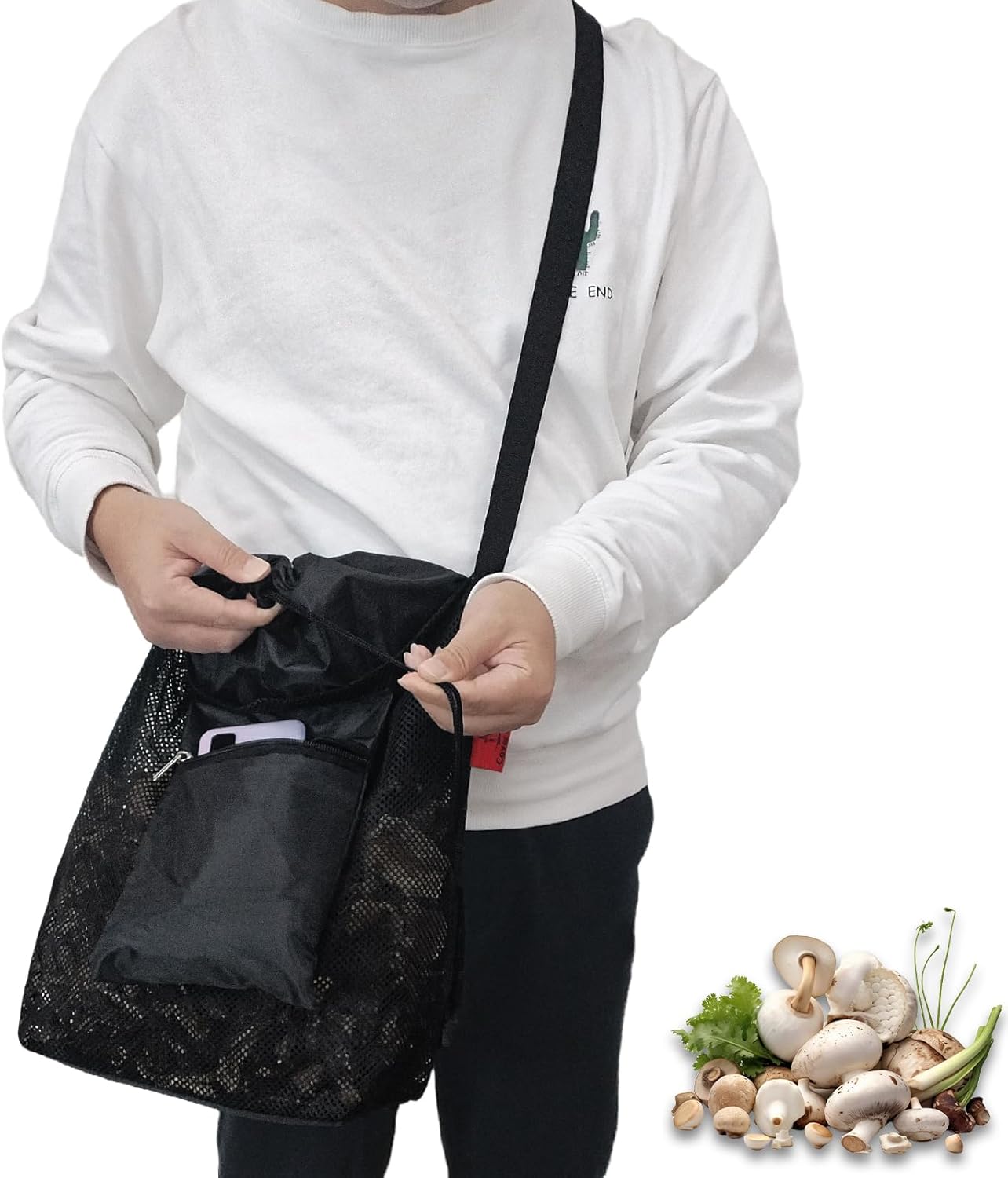 1 Pc Mesh Foraging Bag with Drawstrings & Bottom Support for Mushrooms,Herbs, Wild Plants, Durable Harvesting Morel