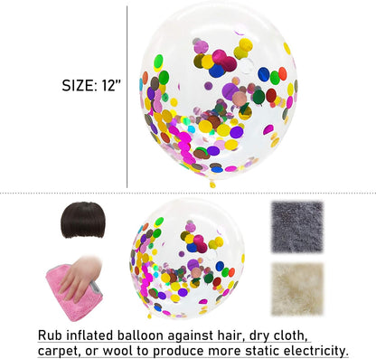 Rainbow Confetti Balloons, 25 Pcs Thickened 12 Inch Clear Latex Balloons with Colorful Confetti for Graduation,