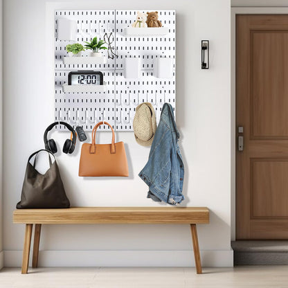 Wall Mount Peg Board Organizer 45pcs Kit, 4 Panels and 41 Accessories Pegboard Wall Organizer with Hooks, Bins, Shelves, DIY Tool Storage Pegboards Kits for Home Office Space Saving (White, 22"×22")