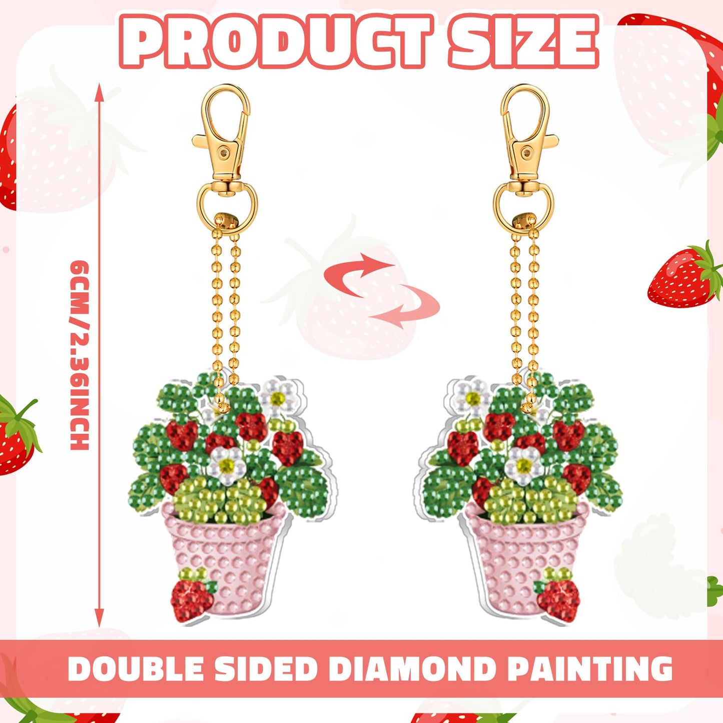 Huquary 30 Pcs Diamond Painting Keychains Strawberry Diamond Art Berry Party Crafts Favor 5d Double Sided Keychains for Adult Beginner DIY Crafts Party Gift
