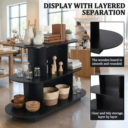 Hubxinly 3 Tier Wooden Oval Display Table Modern Standing Display Riser Shelf Retail Table for Stores Vendor Events 55in W x 23.6in D x 35in H