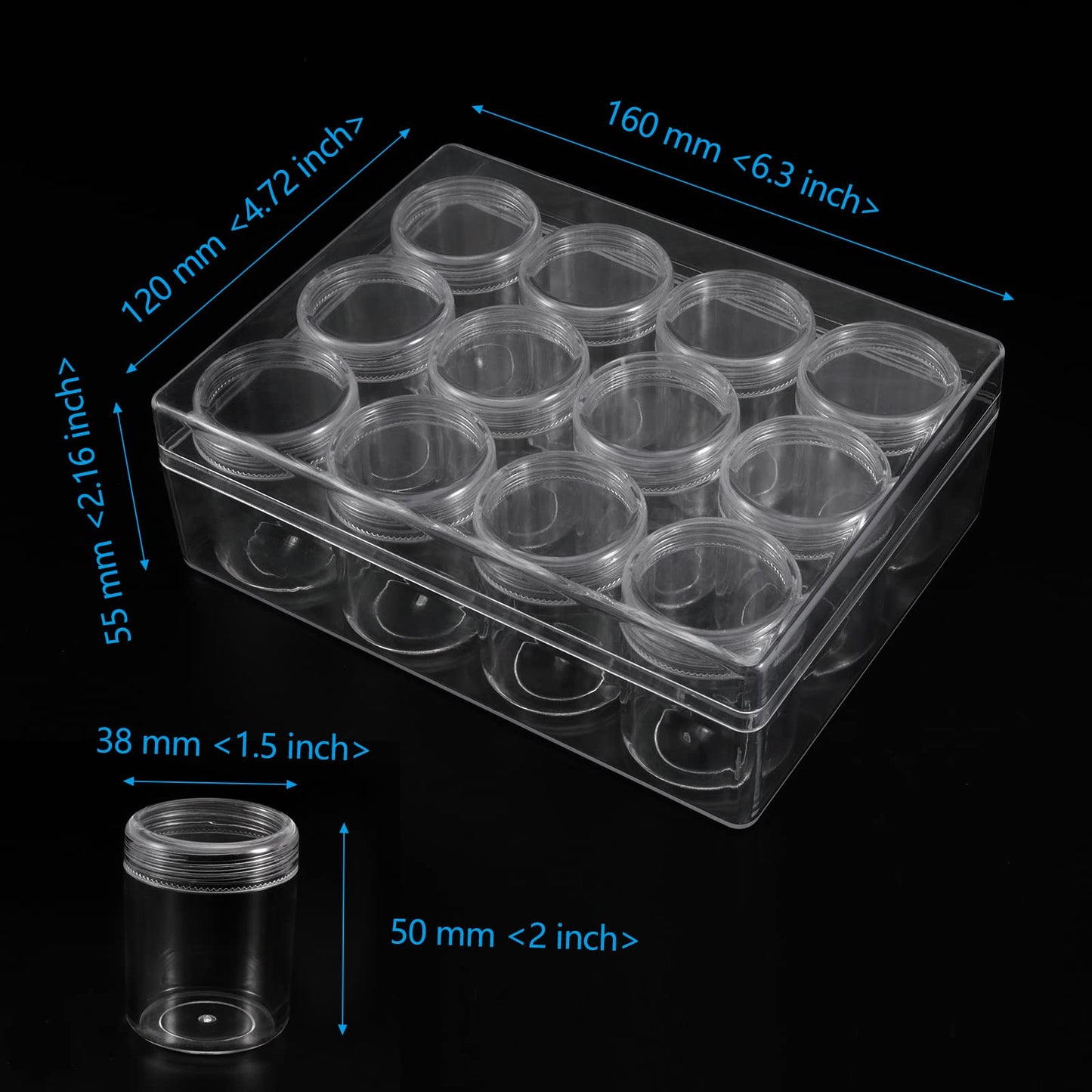 SEHOI 4 Pack 12 Grid Clear Plastic Jewelry Box Organizer,5D Diamond Embroidery Painting Accessories Storage Box,Small Bead Storage Containers for Bead Gem Nail Glitter Slime
