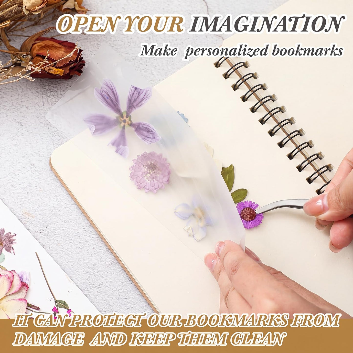 Fuyoooo 176 Pcs Dried Flower Bookmark Making Kit, DIY Bookmark Laminating Pouches with Tassels and Puncher DIY Project Gifts for Women Night Out Craft Book Lovers (Purple,3 Size)