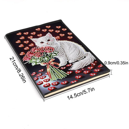 SHEGZHUC Diamond Painting Notebook Journal A5 Blank 14.5x21cm/5.7×8.26in Diamond Painting Composition Journaling Notebooks Notepad Sketchbook Diary Special Drills Girls Gifts || Cat Rose Heart Flowers