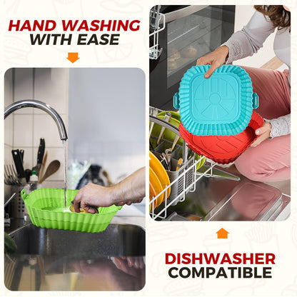 Buauty 3 Pack Air Fryer Silicone Liners 8inch Air Fryer Silicone Pot Reusable Food Grade Silicone Airfryer Liners Baking Basket Accessories Replacement of Flammable Disposable Parchment Paper