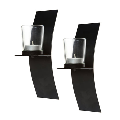 Hosley Set of 2 Modern Art Large Brown Wall Sconces with Clear Glass Tea Light Candle Holders 9 Inches Classic Design Hand Made by Artisans Great Wedding Gift LED Holder O4