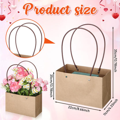 6 Set Mother's Day Flower Gift Boxes with Floral Foam Blocks, Bouquet Carrier Bags with Handle, Paper Flower Box for Bouquet, Floral Arrangement Box for Birthday, Wedding Party Favor(Brown)