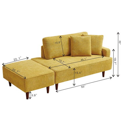 KEIKI 72" Upholstered Chaise Lounge Chair Indoor, Right-Hand Facing Long Chaise with Ottoman, Reading Lounge Chair for Small Space Bedroom or Living Room, Yellow