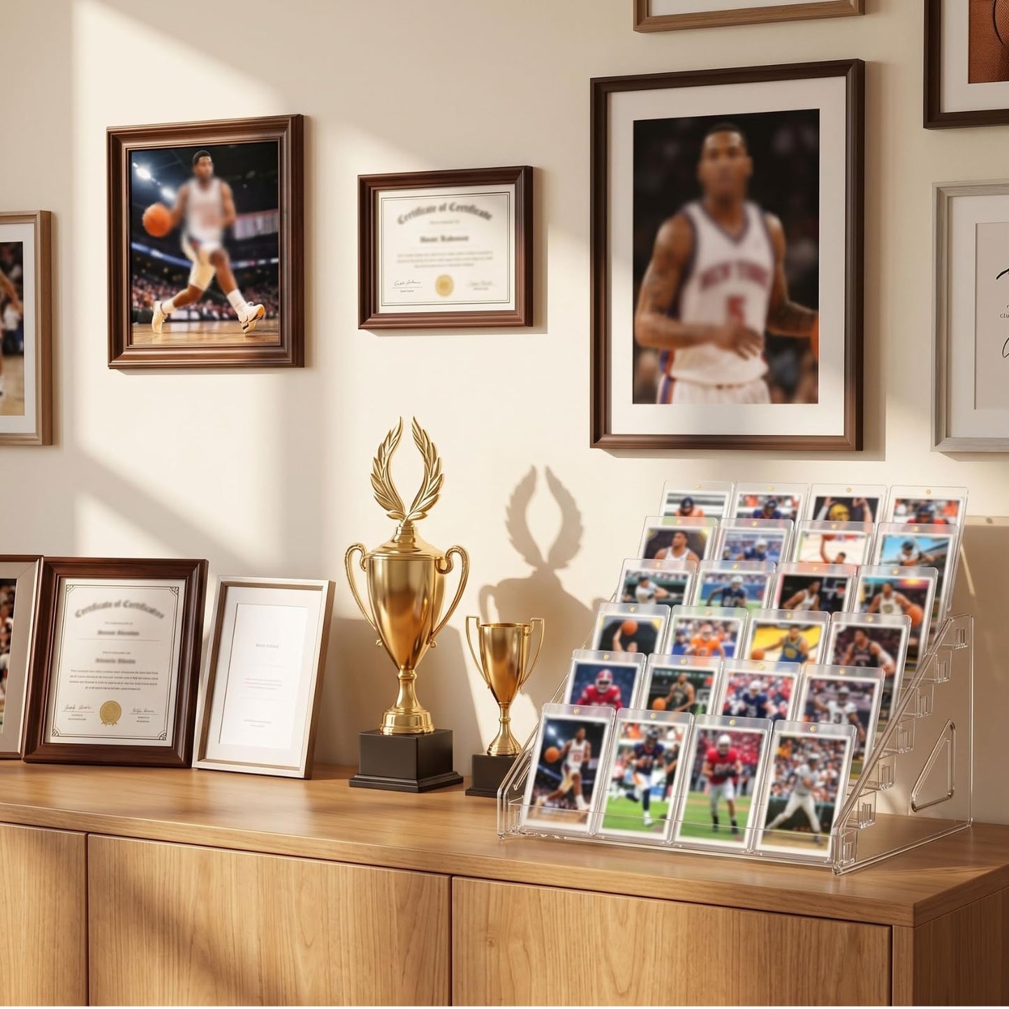 Cididu 7 Tier Acrylic Card Display Stand, Clear Versatile Display, Portable Paint Storage Rack with Brush Holder for Trading Cards, Sports Cards, Greeting Cards, Stickers, Cosmetic, Sunglasses