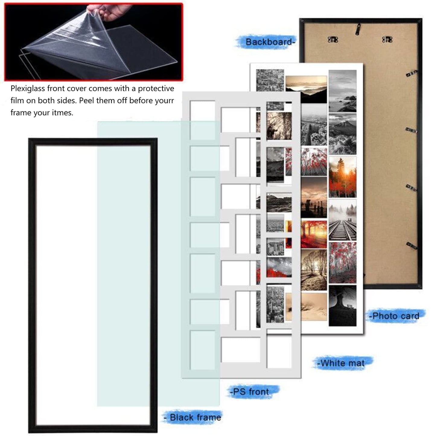 QUTREY 20 Opening 4x6 Collage Picture Frame Set of 2, 18.1x41.3 inches Black Multiple Frames Display 4 by 6 inch Photos with Mat for Wall Hanging