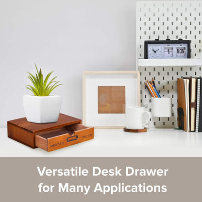 Wooden Single Drawer Unit - Solid Wood Monitor Stand for Desktop Organization and Storage - Stackable Desk Organizer - Rustic Nightstand With Label Holder - Countertop Organizer