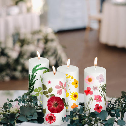 MTLEE 24 Pack Dried Pressed Flower Candle Painting Kit 6 White Pillar 6 Dried Pressed Flower 10 Tealight Candle Tweezer Brush for Galentines Girls Night Birthday Wedding Party DIY Crafts(4 Inch)