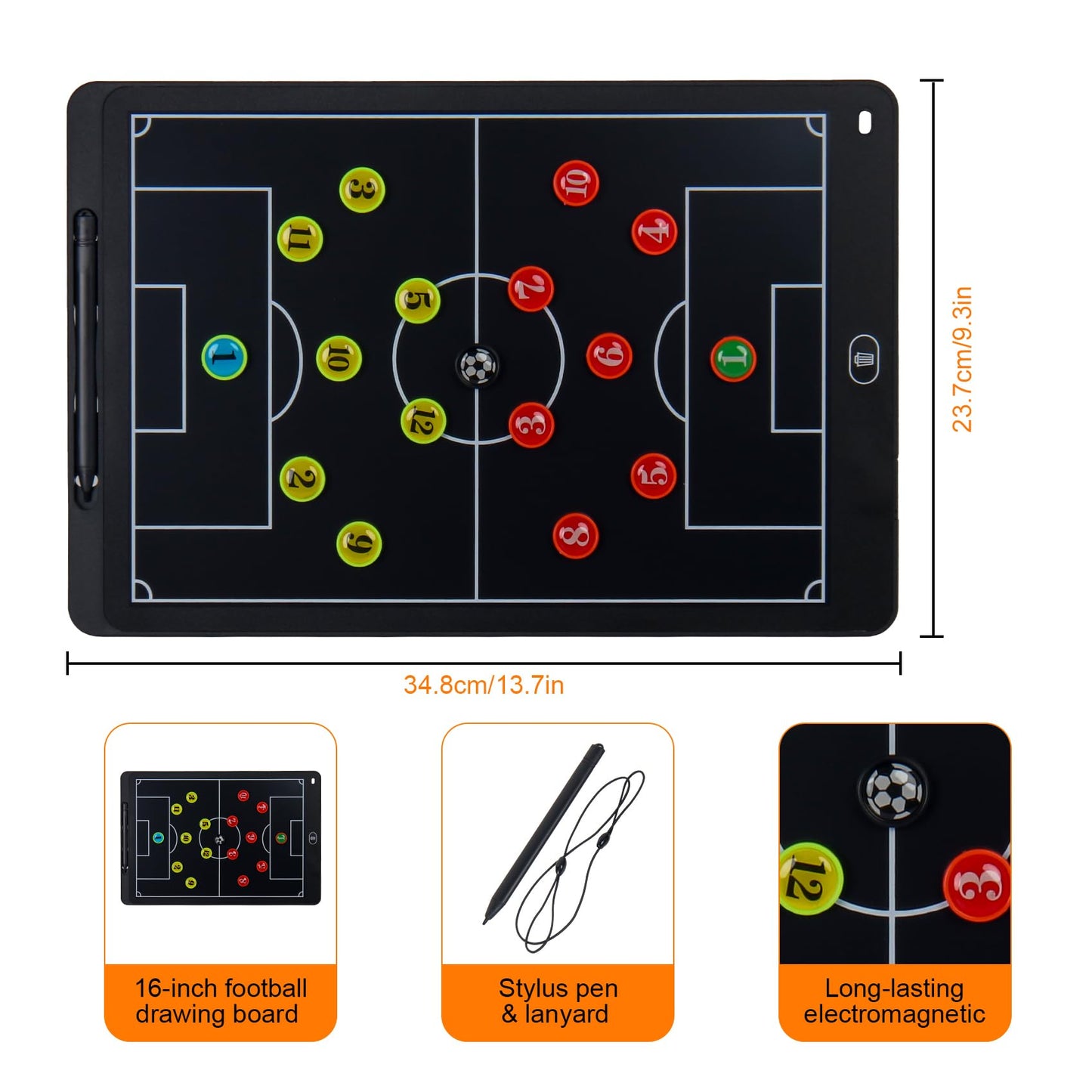 Magnetic Electronic Soccer Coach Board, 15 inch LCD Football Lineup Board Set with Stylus Pen, Dry Erase Markers and Carry Bag, for Soccer Game,Training,Teaching