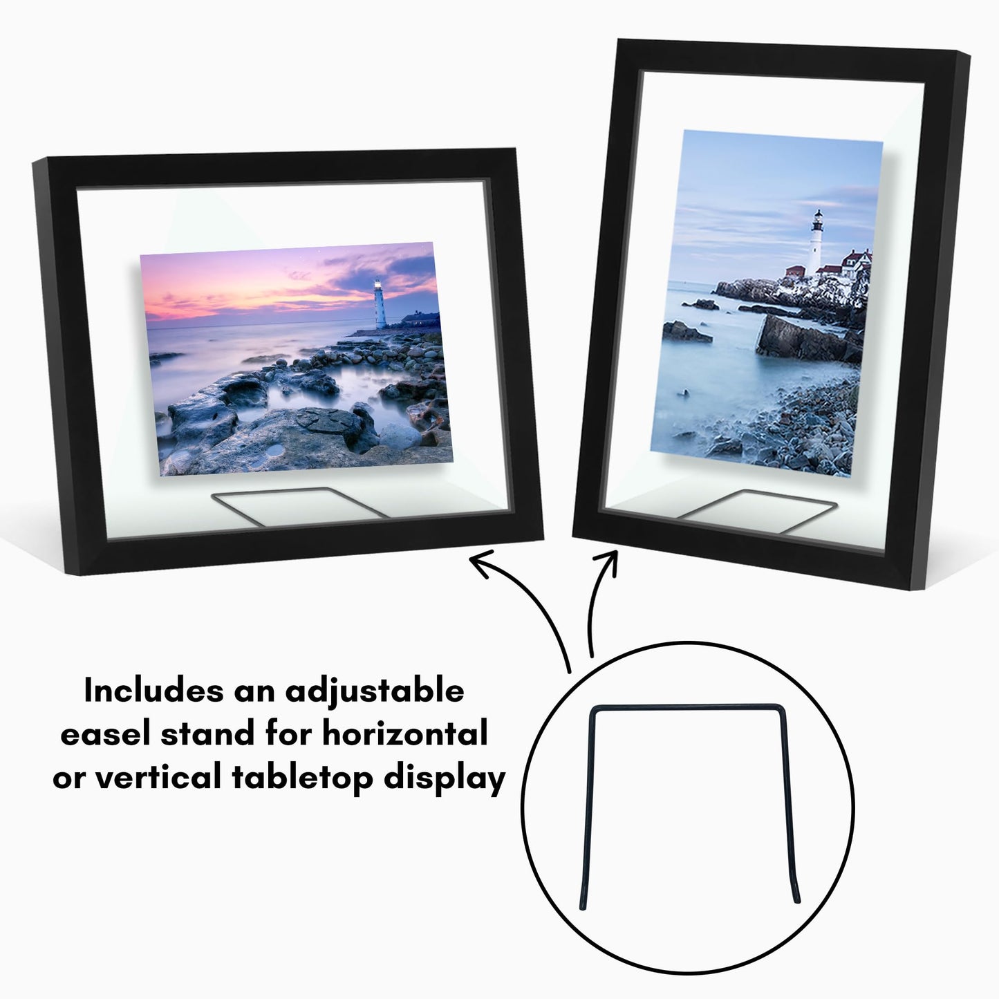 Americanflat 8x10 Floating Picture Frame with Polished Crystal-Clear Glass - Use as 5x7 Picture Frame or Display 4x6 Photo - Signature Float Collection - Photo Frames for Tabletop or Wall - Black