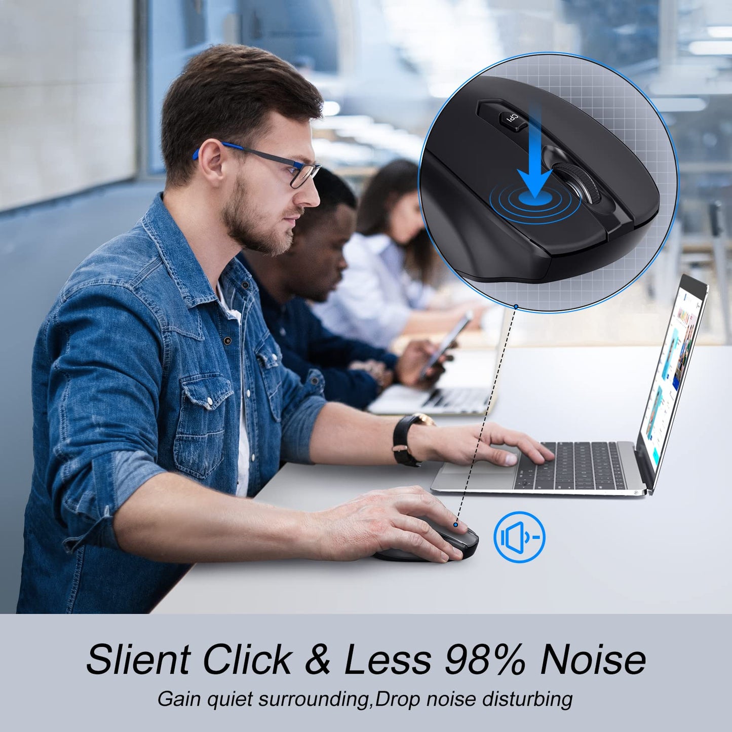Wireless Mouse, D-09 Computer Mouse USB Cordless Mice for Laptop, Ergo Grips, Lightspeed 5-Level 2400 DPI, 16 Months Battery, Portable for PC Mac Chromebook (Black)