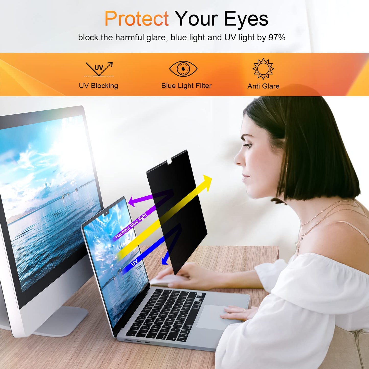 Magnetic Privacy Screen for MacBook Air 13.6 & 13 Inch 2022-2025 (M2, M3, M4), Matte Removable Anti Glare Blue Light Filter