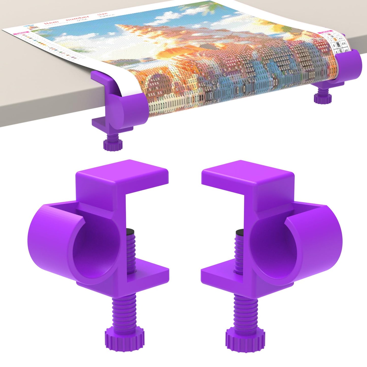 GFYYBKJ Diamond Painting Canvas Table Clamp Set, Diamond Painting Canvas Roll Holder, Diamond Art Kits and Craft Accessories for Adults, Gift for DIY Diamond-Painters(Purple)