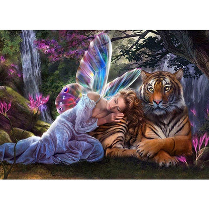 5D DIY Handmade Diamond Art Drawing Set Gemstone Paint with Tools Kit Full Drill Butterfly Fairy Tiger Crystal Rhinestone Arts Crafts for Adults Kids Home Wall Decor Gift (15.8x11.8in)