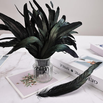 150 Pcs Natural Rooster Tail Feathers, 14-16" 12-14" 10-12" (50 Each), Bulk for DIY Crafting, Hat Decoration, Wedding, Halloween Costume & Masquerade Party Supplies (Black)