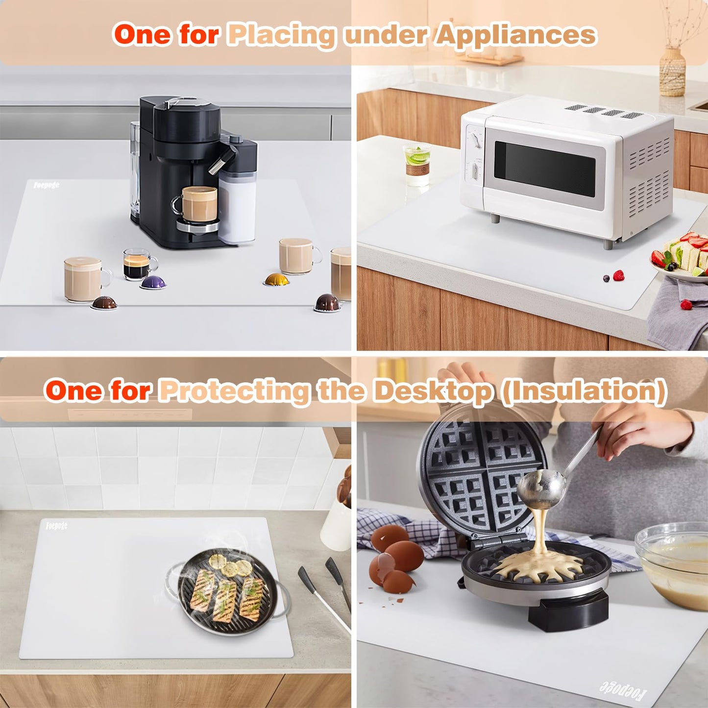 2MM Extra Thick Silicone Mats for Kitchen Counter Heat Resistant Mat, 23.6" x 15.7" Silicone Countertop Protector Matt Large Placemats, Silicon Craft Pad for Resin by Foepoge(2Pcs, Translucent)