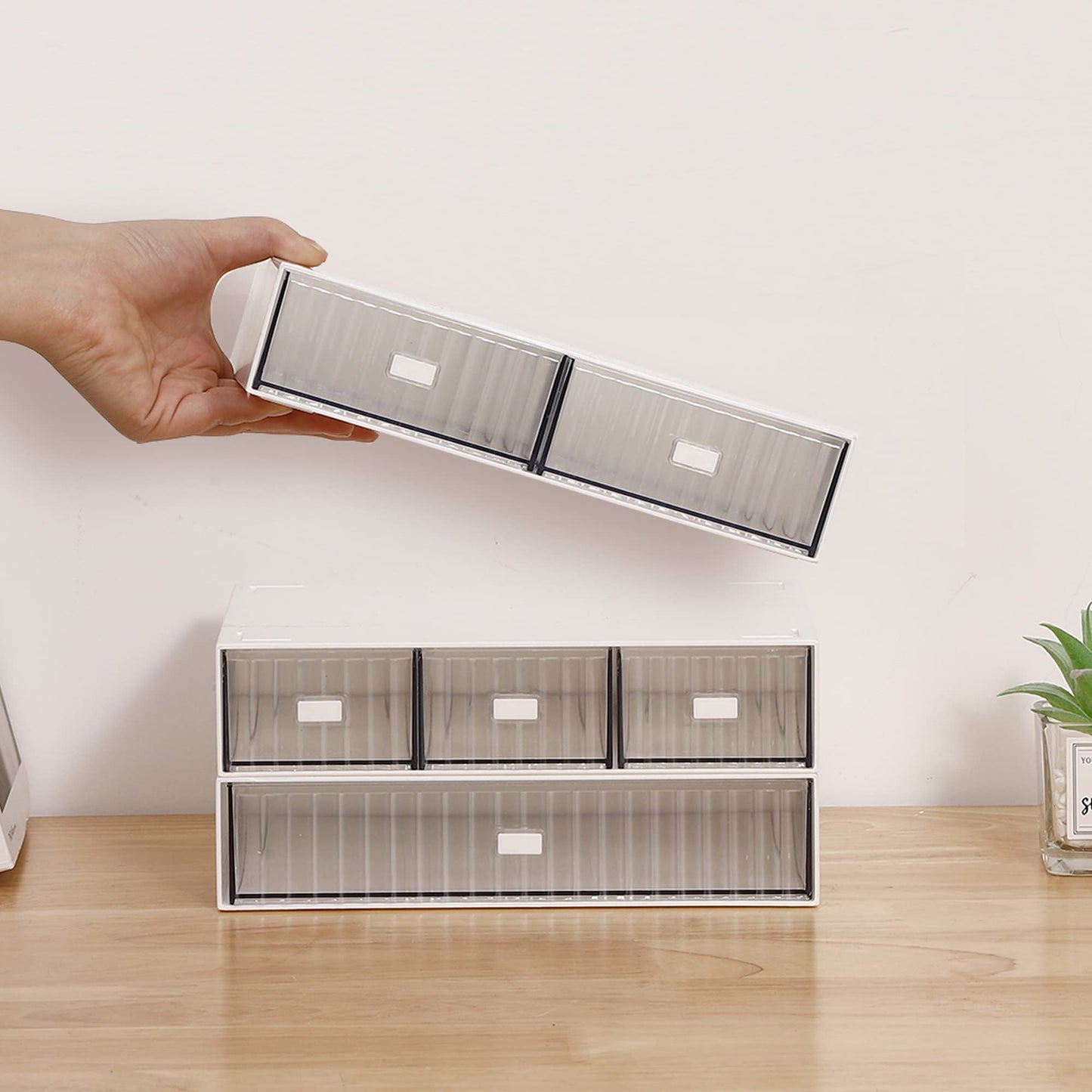 Ykpoqir Desk Organizer Stackable Storage with 6 Drawers Stackable Drawers for Desk Storage, Makeup Storage Accessories, Desktop Accessories with Drawers, White