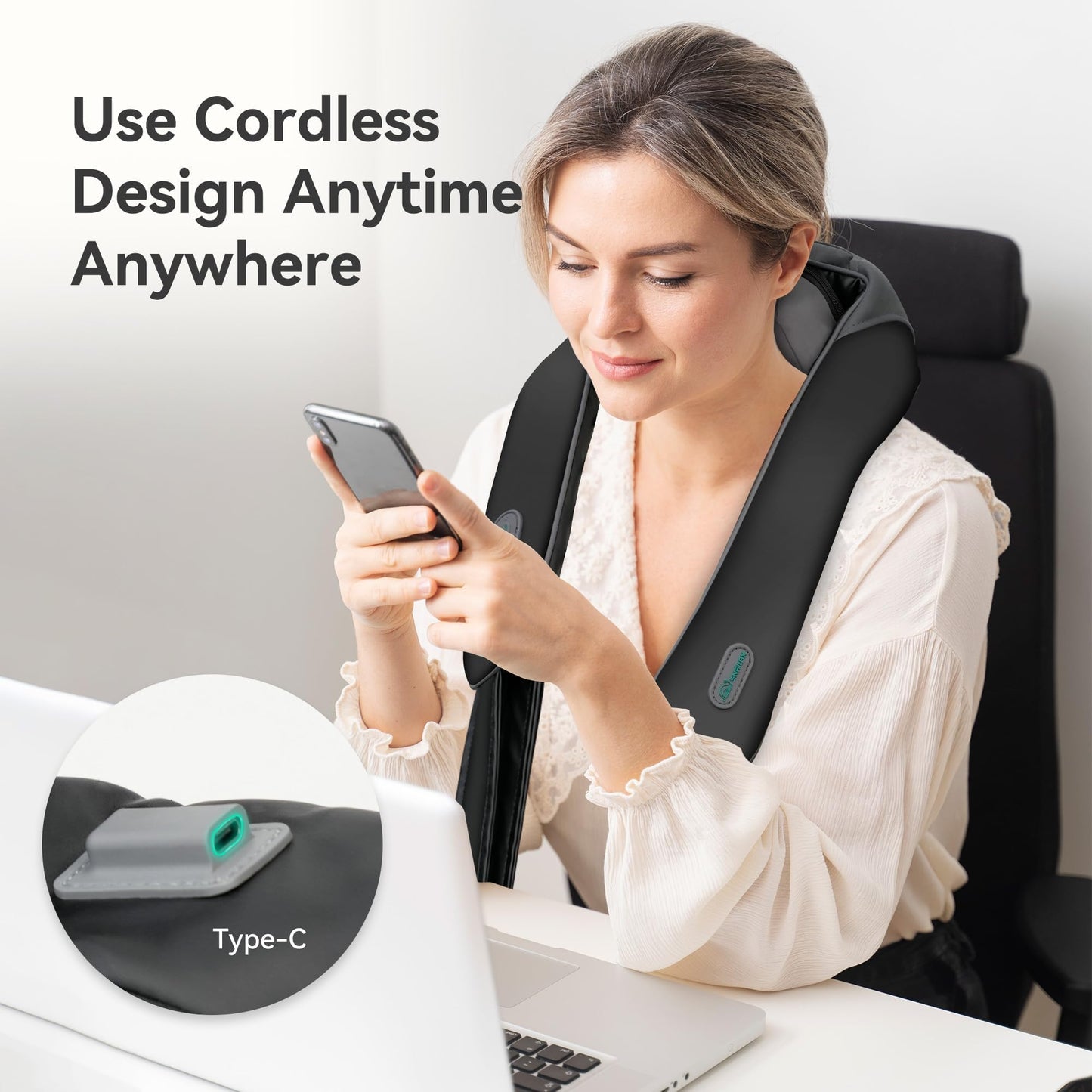 Snailax Cordless Neck Shoulder Massager with Soothing Heat, Fsa Hsa Eligible, Upgarded 4D Deep Tissue Kneading, Shiatsu Back Massager Pillow for Neck, Traps, Back, Gifts for Men Women Mom Dad