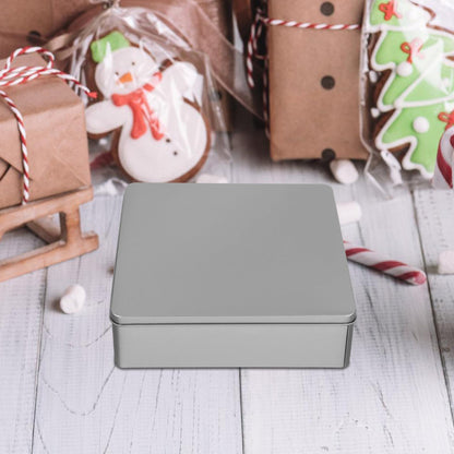 ABOOFAN Square Tinplate Storage Box 7.87X7.87X2.16In Decorative Reusable Candy Cookie Tin for Party Favors Festival Organizing