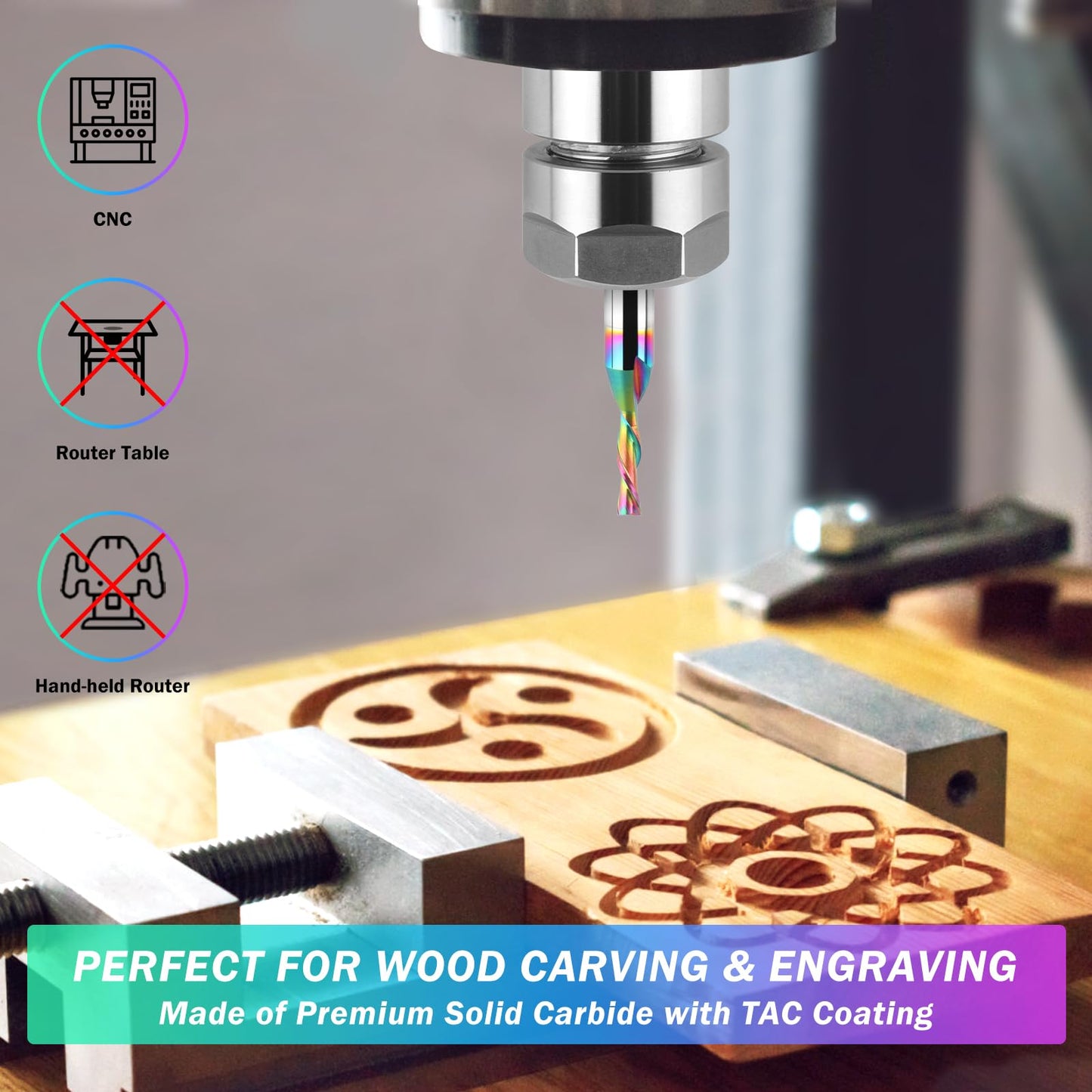 BINSTAK 1/8 Inch Down Cut CNC Router Bits 1/4 Inch Shank Solid Carbide Spiral Downcut End Mill for Wood Inlay Slot Carving Engraving